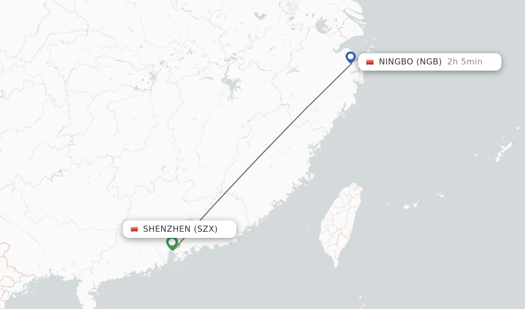 Flights from Shenzhen to Ningbo route map