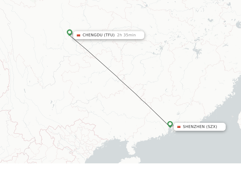 Flights from Shenzhen to Chengdu route map