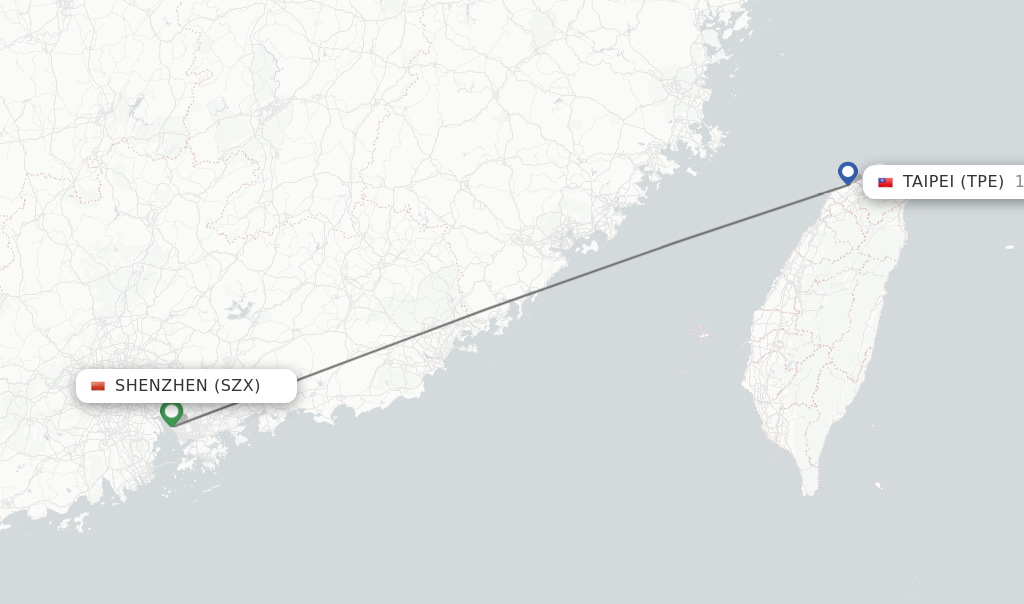 Flights from Shenzhen to Taipei route map