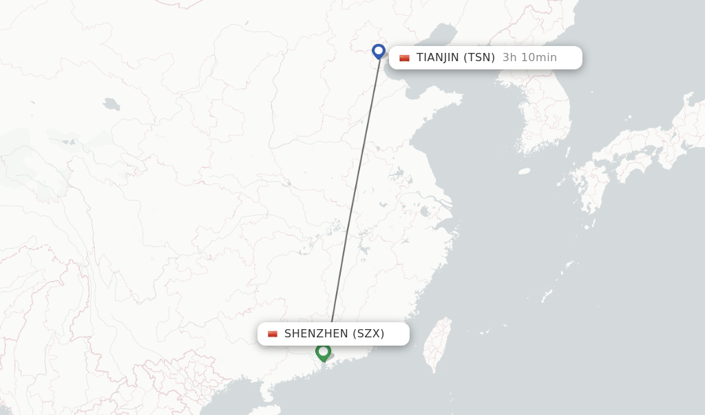Flights from Shenzhen to Tianjin route map