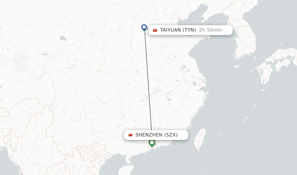 Flights from Shenzhen to Taiyuan route map