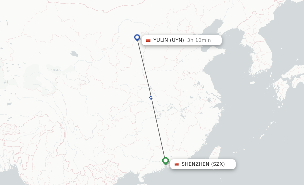 Flights from Shenzhen to Yulin route map