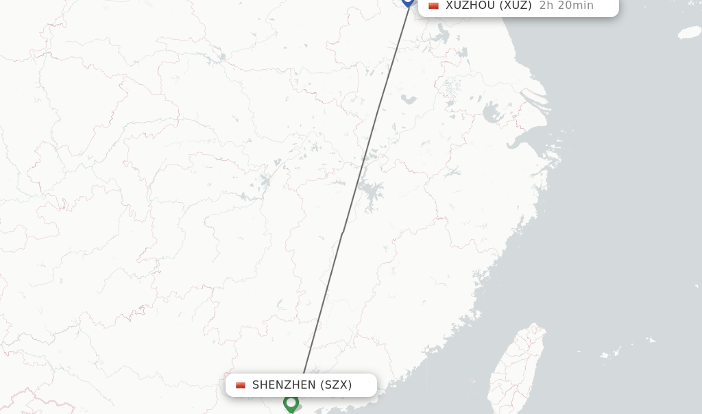 Flights from Shenzhen to Xuzhou route map