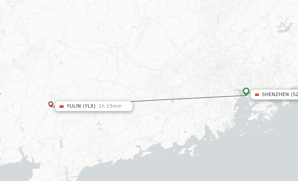 Flights from Shenzhen to Yulin route map