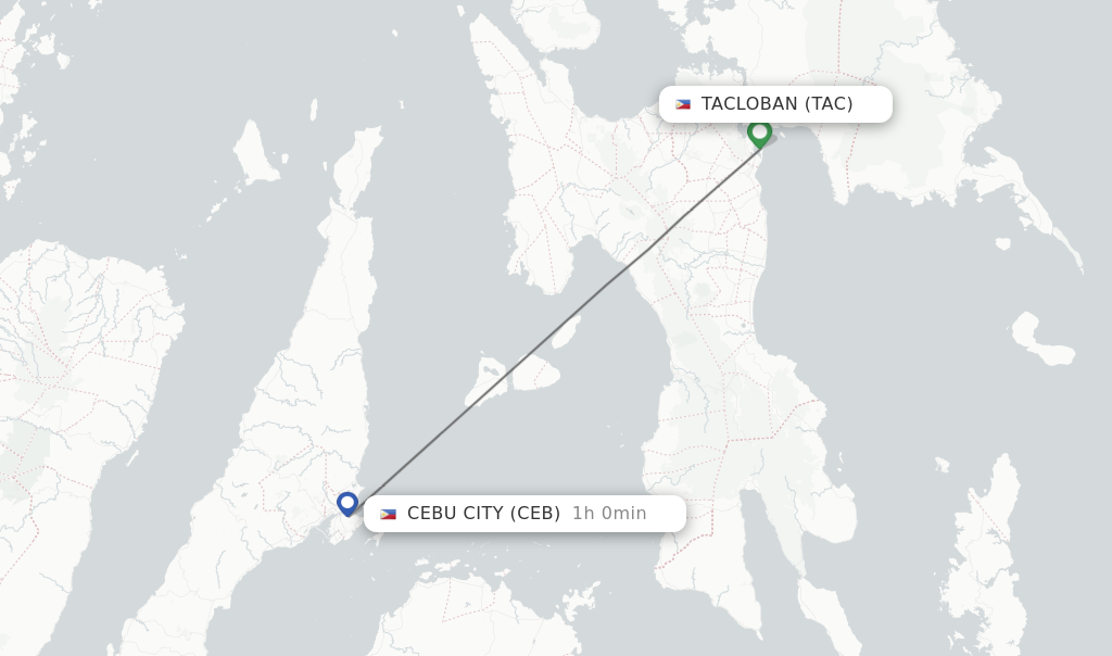 Flights from Tacloban to Cebu City route map