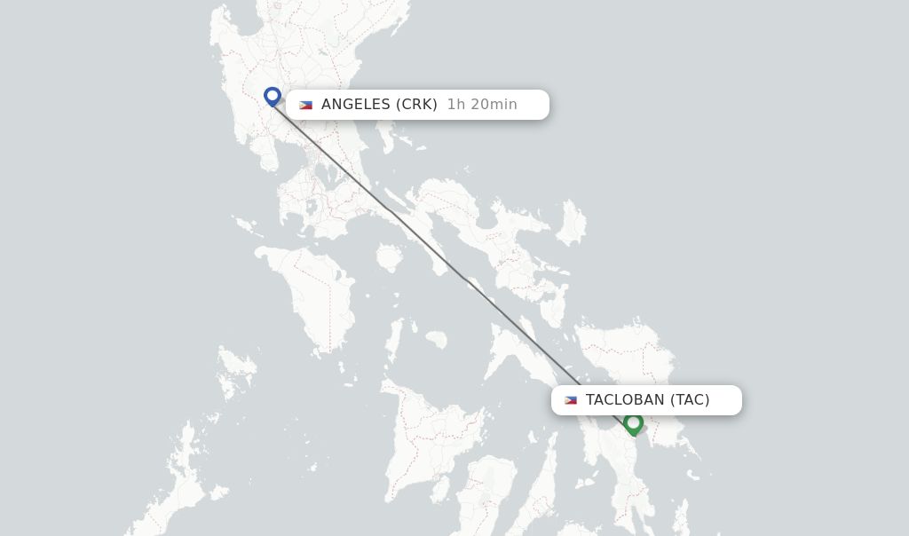 Flights from Tacloban to Angeles route map