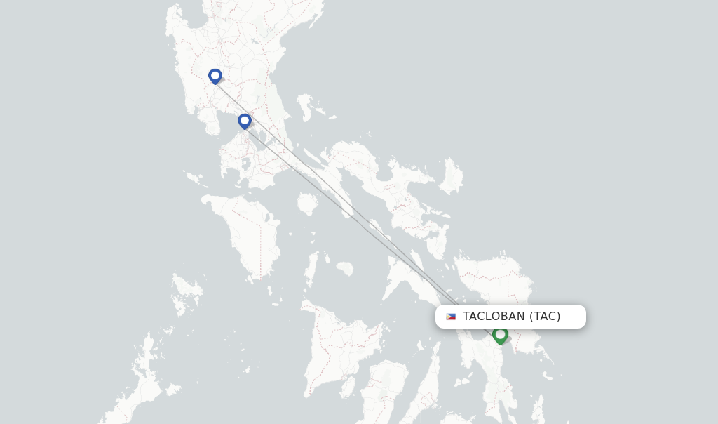 Route map with flights from Tacloban with Philippines AirAsia