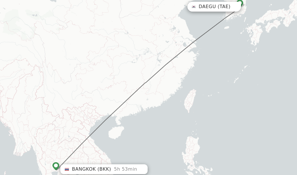 Flights from Daegu to Bangkok route map