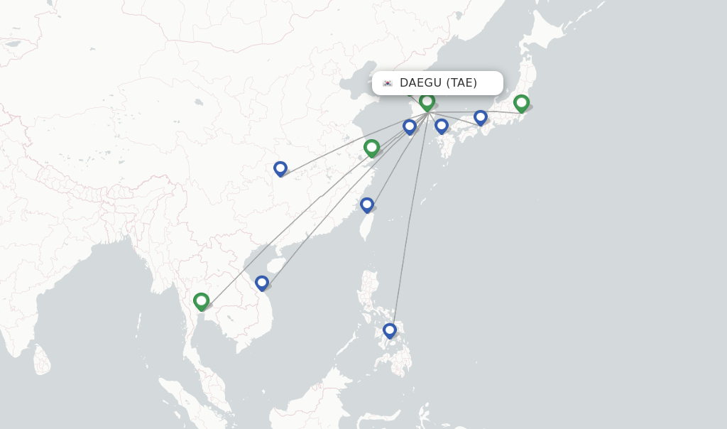 Flights from Daegu to Nha Trang route map