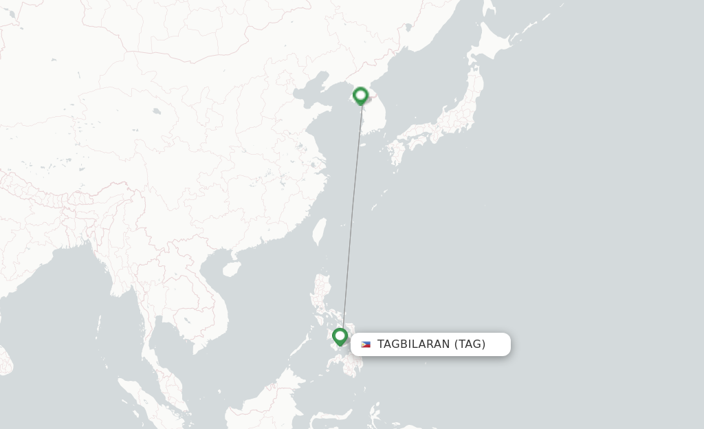 Route map with flights from Panglao with Jeju Air