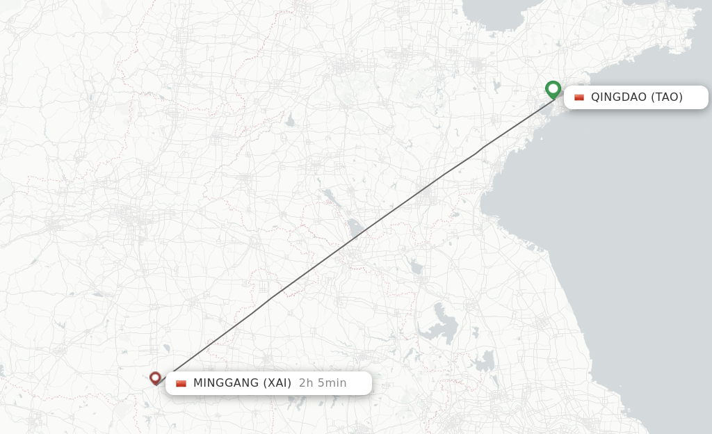 Flights from Qingdao to Xinyang route map
