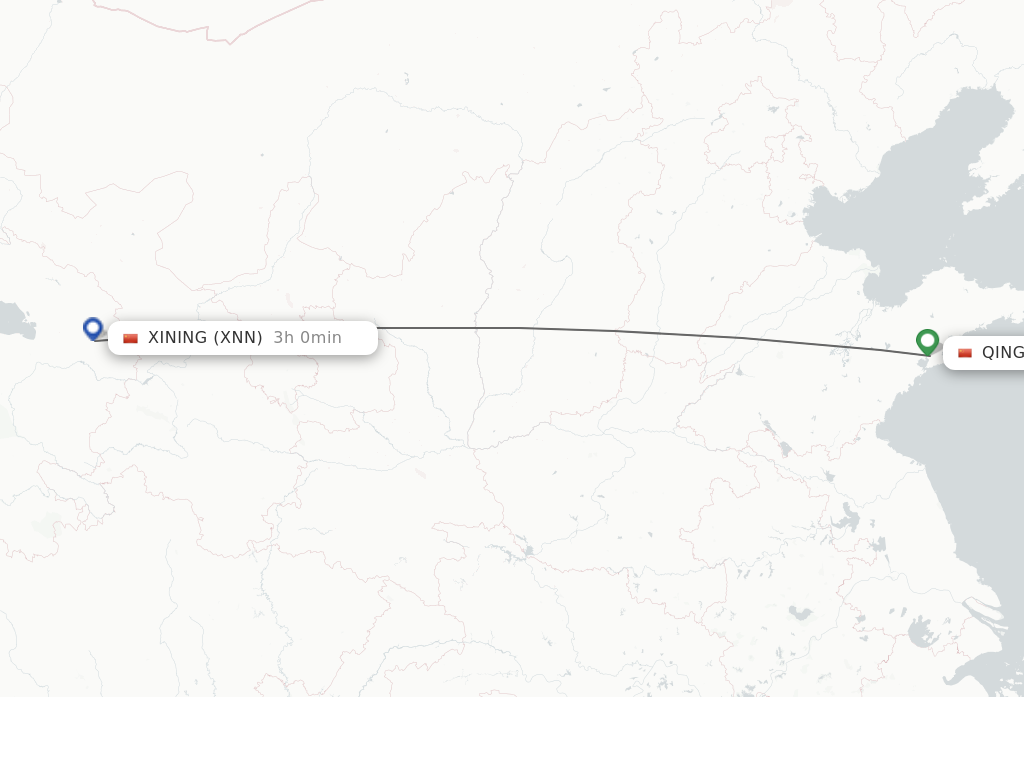Flights from Qingdao to Xining route map