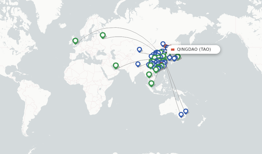 Flights from Qingdao to Jinghong route map
