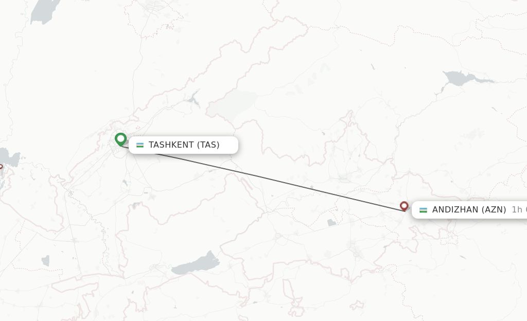 Flights from Tashkent to Andizhan route map