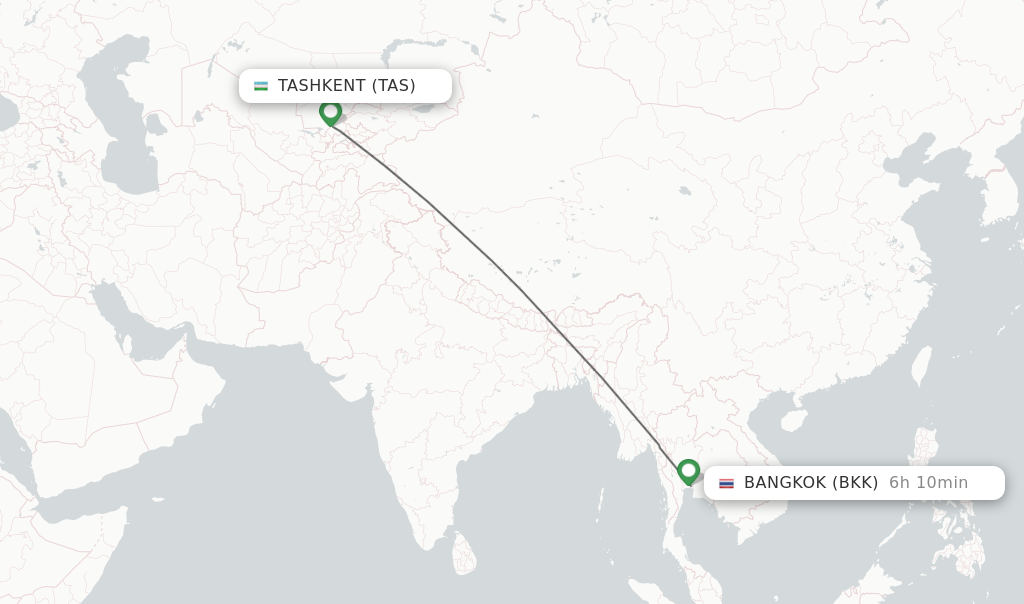 Flights from Tashkent to Bangkok route map