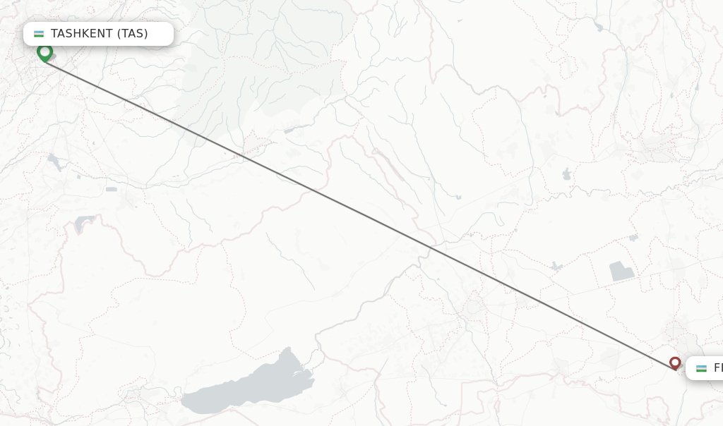 Flights from Tashkent to Fergana route map