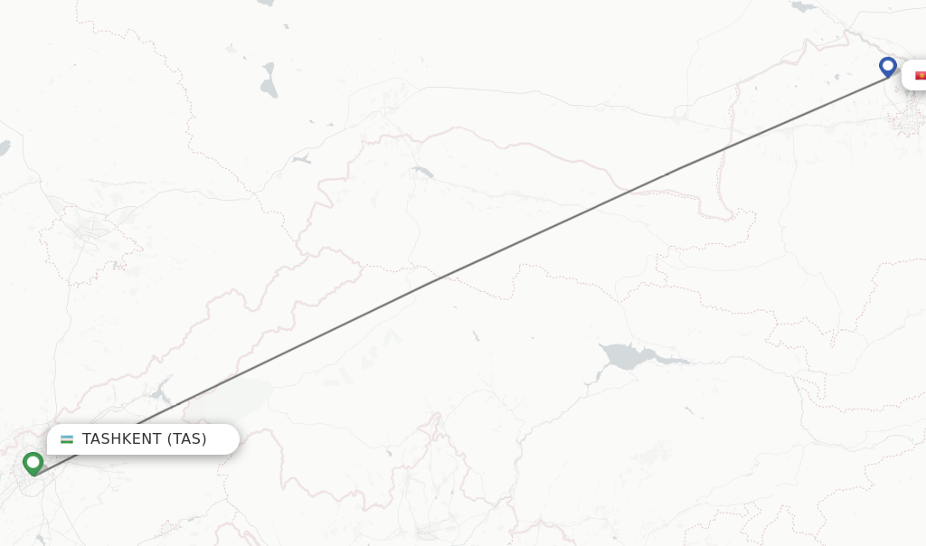 Flights from Tashkent to Bishkek route map
