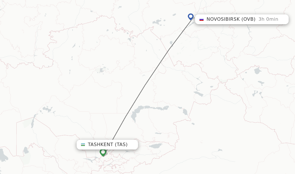 Flights from Tashkent to Novosibirsk route map