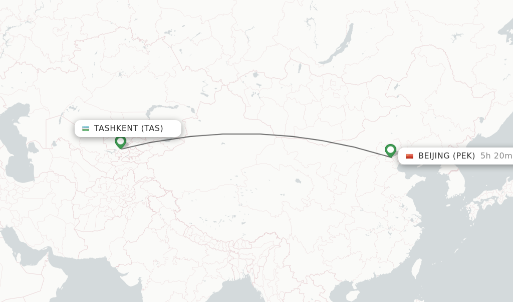 Flights from Tashkent to Beijing route map