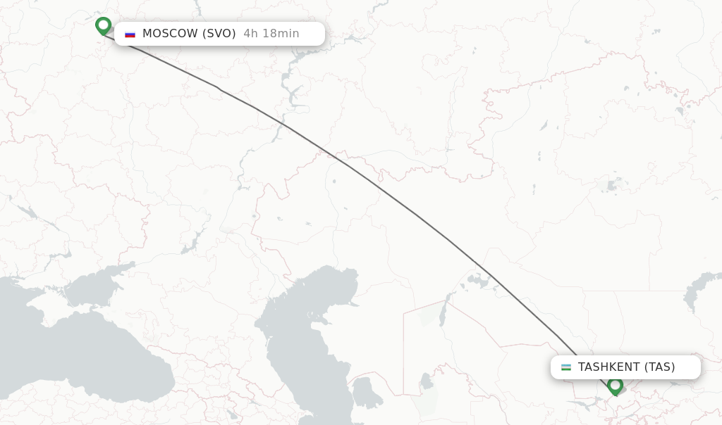 Flights from Tashkent to Moscow route map