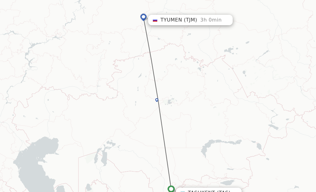Flights from Tashkent to Tyumen route map