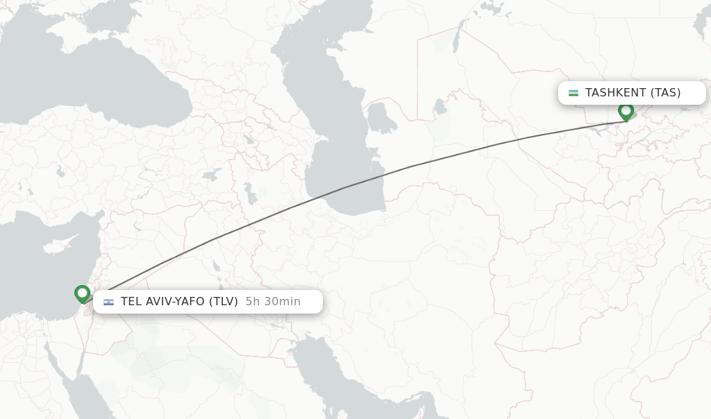 Flights from Tashkent to Tel Aviv-Yafo route map