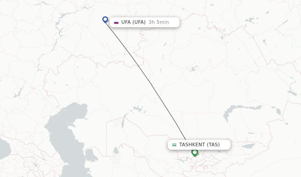 Flights from Tashkent to Ufa route map