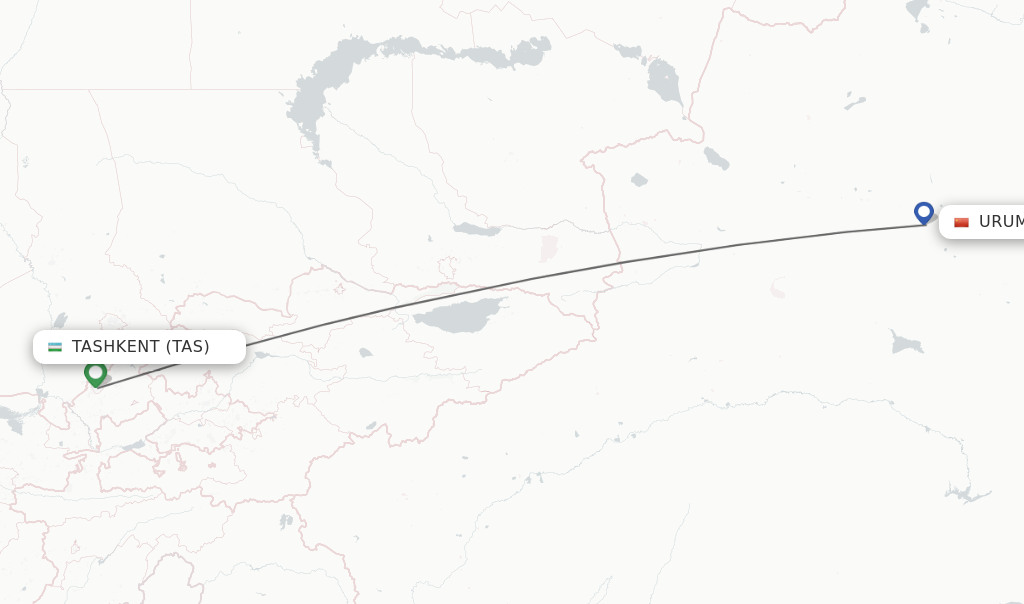 Flights from Tashkent to Urumqi route map