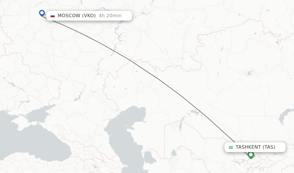 Flights from Tashkent to Moscow route map