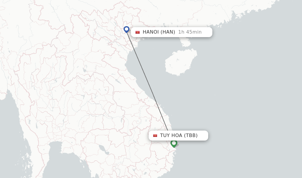 Flights from Tuy Hoa to Hanoi route map