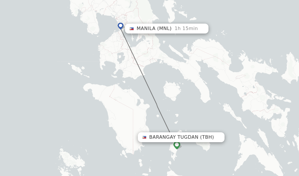 Flights from Barangay Tugdan to Manila route map