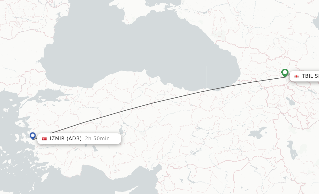 Flights from Tbilisi to Izmir route map