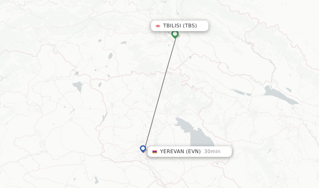 Flights from Tbilisi to Yerevan route map
