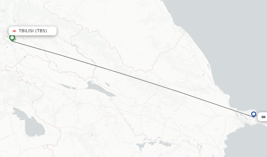 Flights from Tbilisi to Baku route map