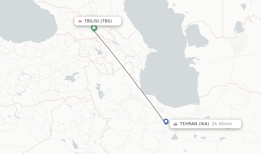 Flights from Tbilisi to Tehran route map