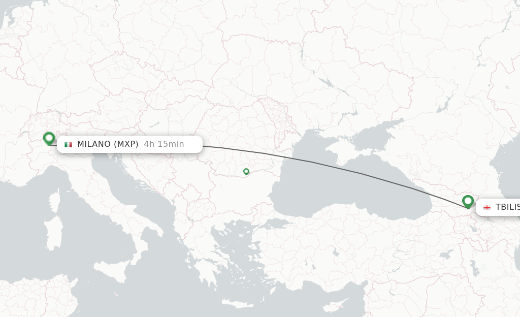 Flights from Tbilisi to Milan route map