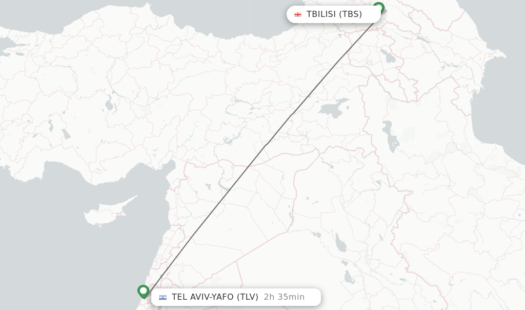 Flights from Tbilisi to Tel Aviv-Yafo route map
