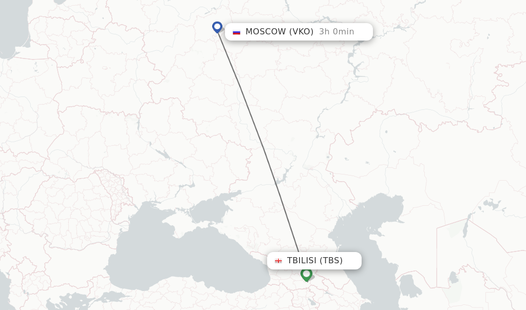 Flights from Tbilisi to Moscow route map