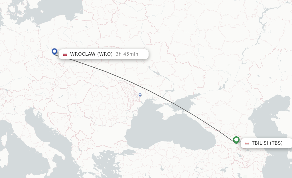 Flights from Tbilisi to Wroclaw route map