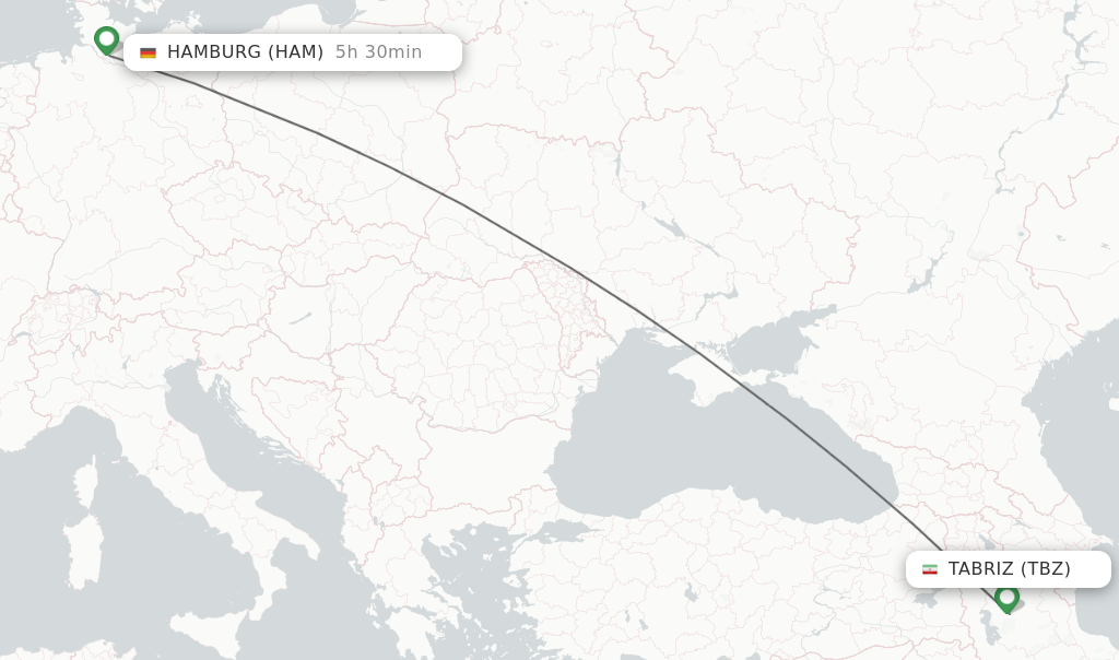 Flights from Tabriz to Hamburg route map