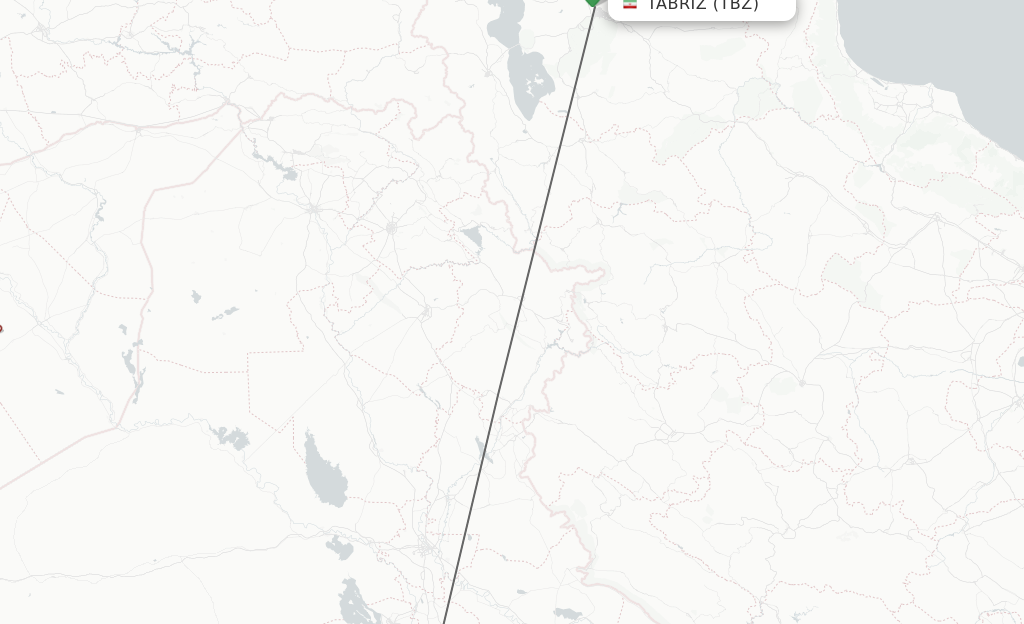 Flights from Tabriz to Al-Najaf route map