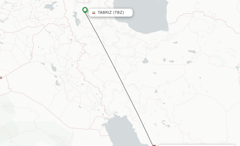 Flights from Tabriz to Ala'Marvdasht route map