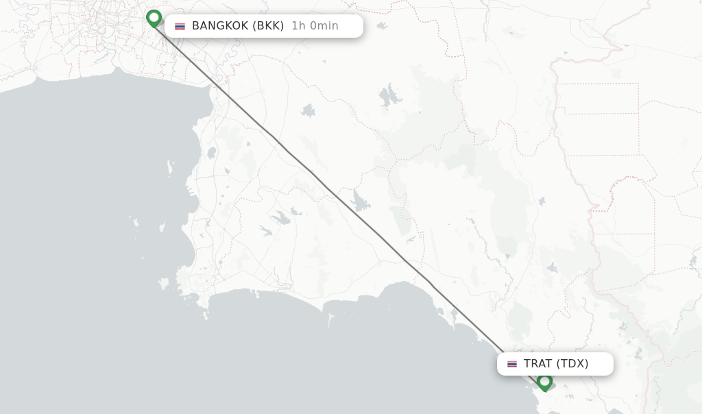 Flights from Trat to Bangkok route map
