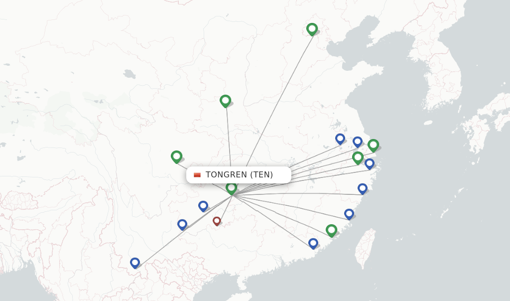Flights from Tongren to Jinghong route map
