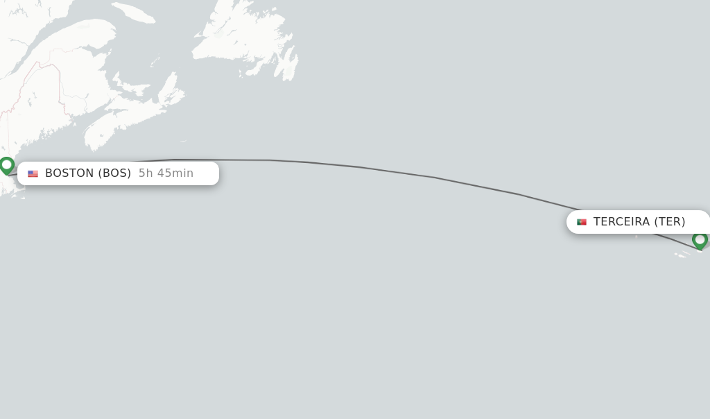 Flights from Terceira to Boston route map