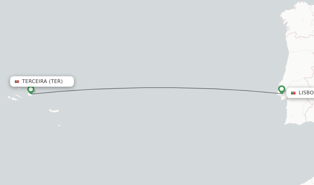 Flights from Terceira to Lisbon route map
