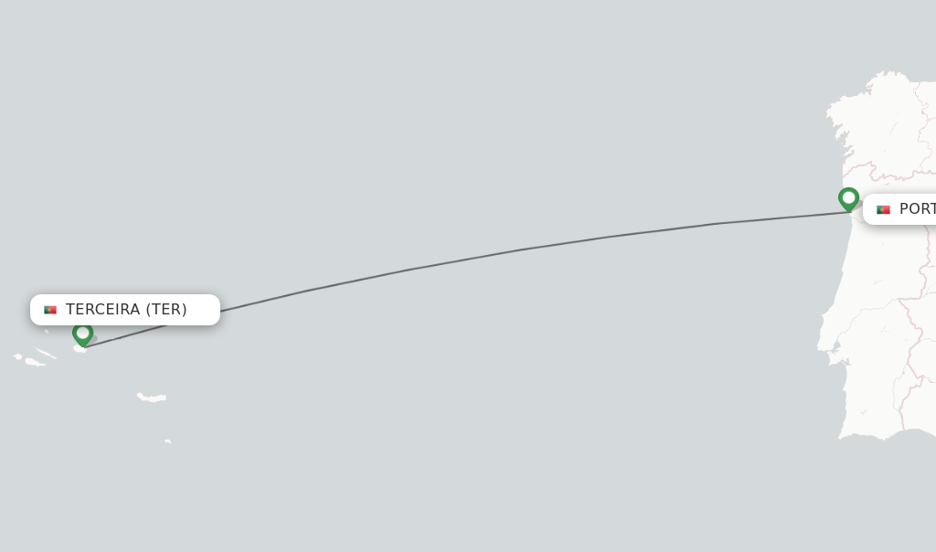 Flights from Terceira to Porto route map