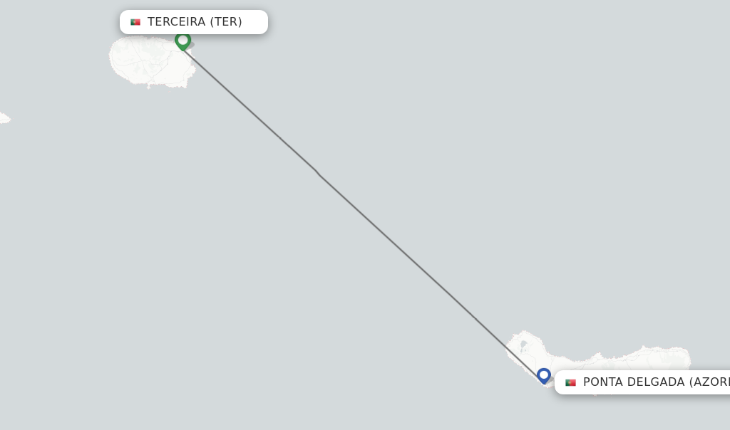 Flights from Terceira to Ponta Delgada (Azores) route map