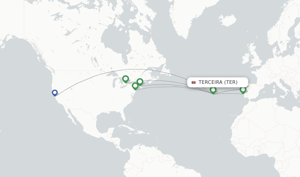 Route map with flights from Terceira with Azores Airlines