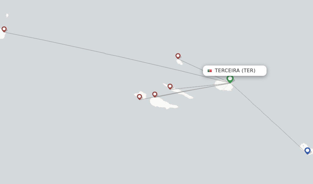 Route map with flights from Terceira with SATA - Air Acores